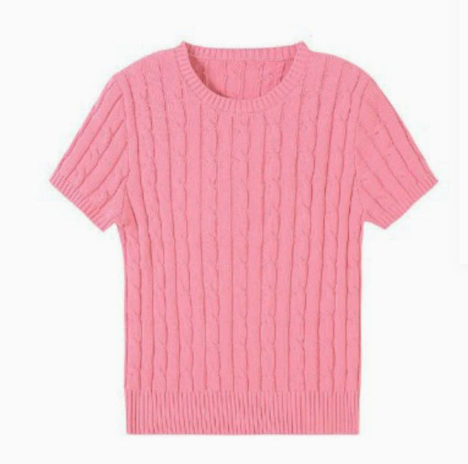 Simple Round-neck Comfortable Rib Short Sleeve Pullover Sweater