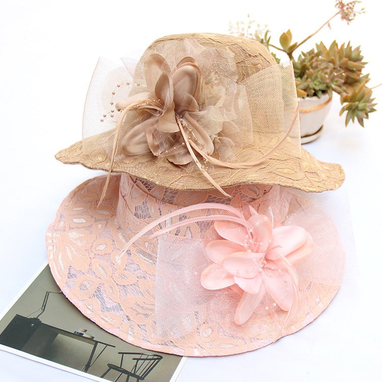Women's New Lace Mesh Flower Big Brim Sun Hat