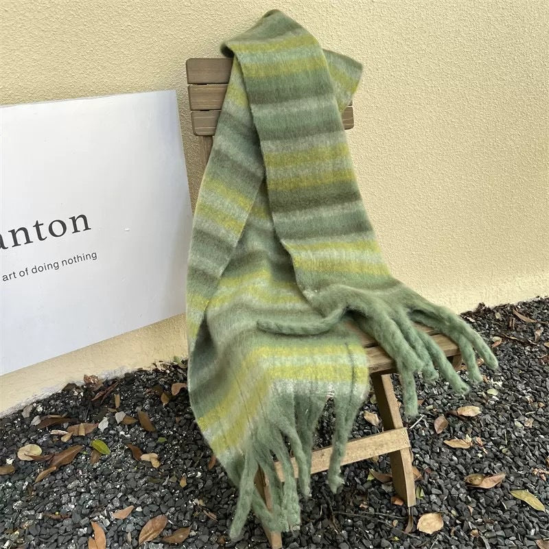 Rainbow-grid Womens Mohair Thermal Snood Long Style