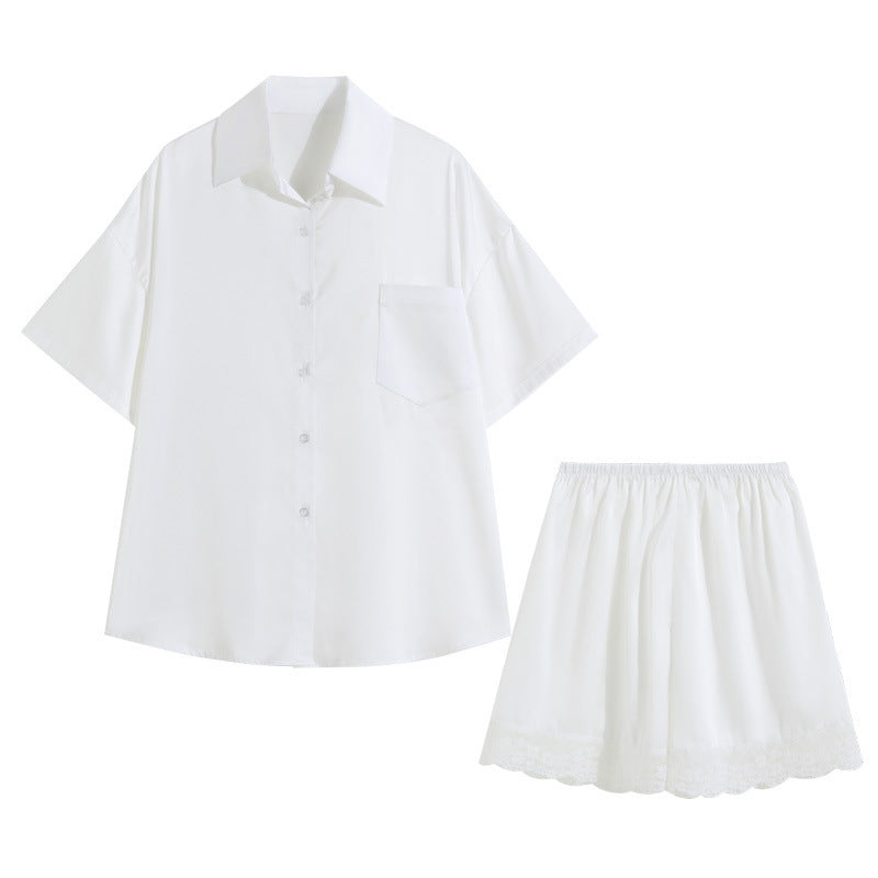 Womens Summer Short-Sleeve Pajamas Ice Silk Pajama Pants Two-Piece Set
