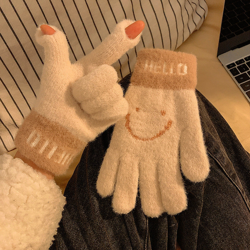 Winter Fingerless Knitted Gloves Touchscreen Warm Windproof