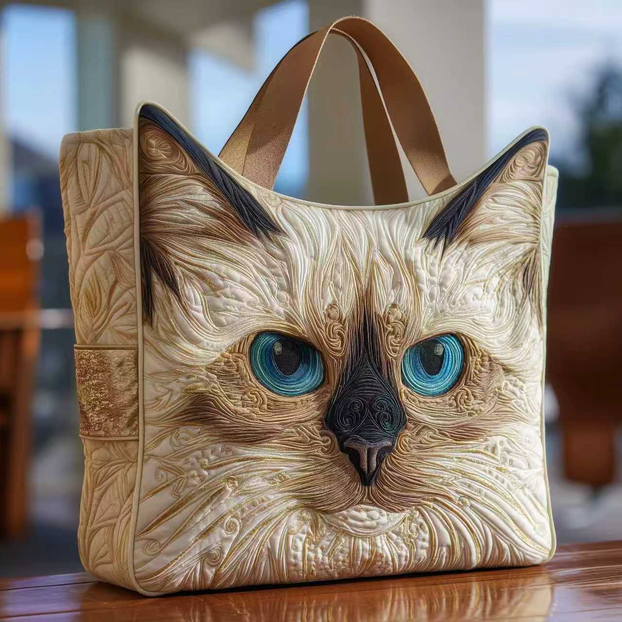 Creative, High-Capacity Tote Bag With Digital Print And Quilted Embroidery