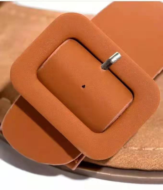 Women's Shoes Large Size Big Buckle Solid Color Soft-soled Comfortable Slip-on