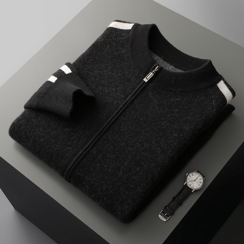 Moderigtig All-match Casual Ulden Sweater Fire Flade Luftlag Tykkere Halv Rullekrave Ren Uld Cardigan