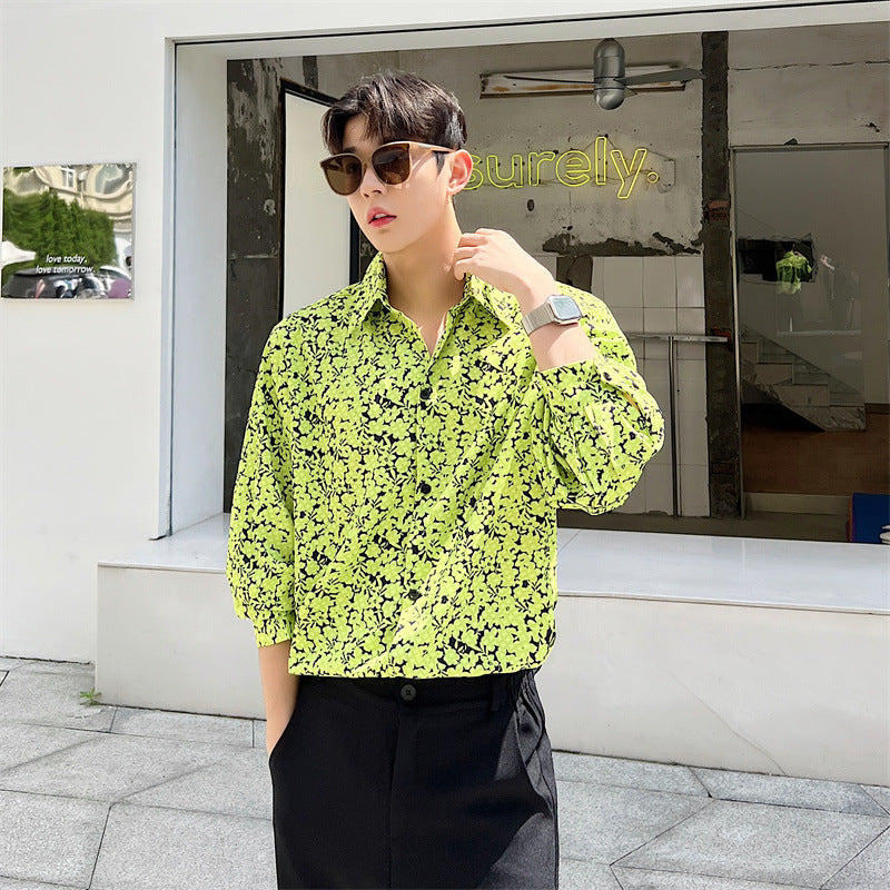 Ins Wind Net Red Dazzling Color Printing Long-sleeved Casual Shirt Men