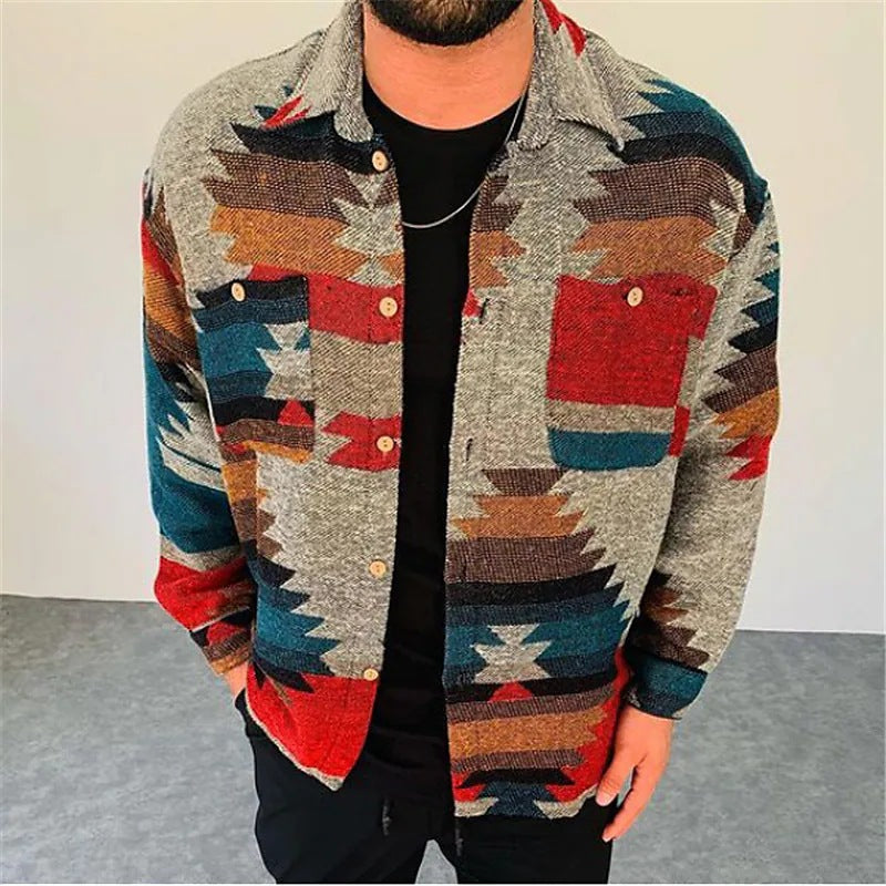 Velvet Padded Shirt 3D Digital Printing Geometric Lapel