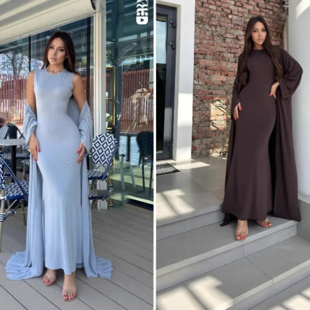 Two-piece Long Dress Set For Women With Long Sleeves