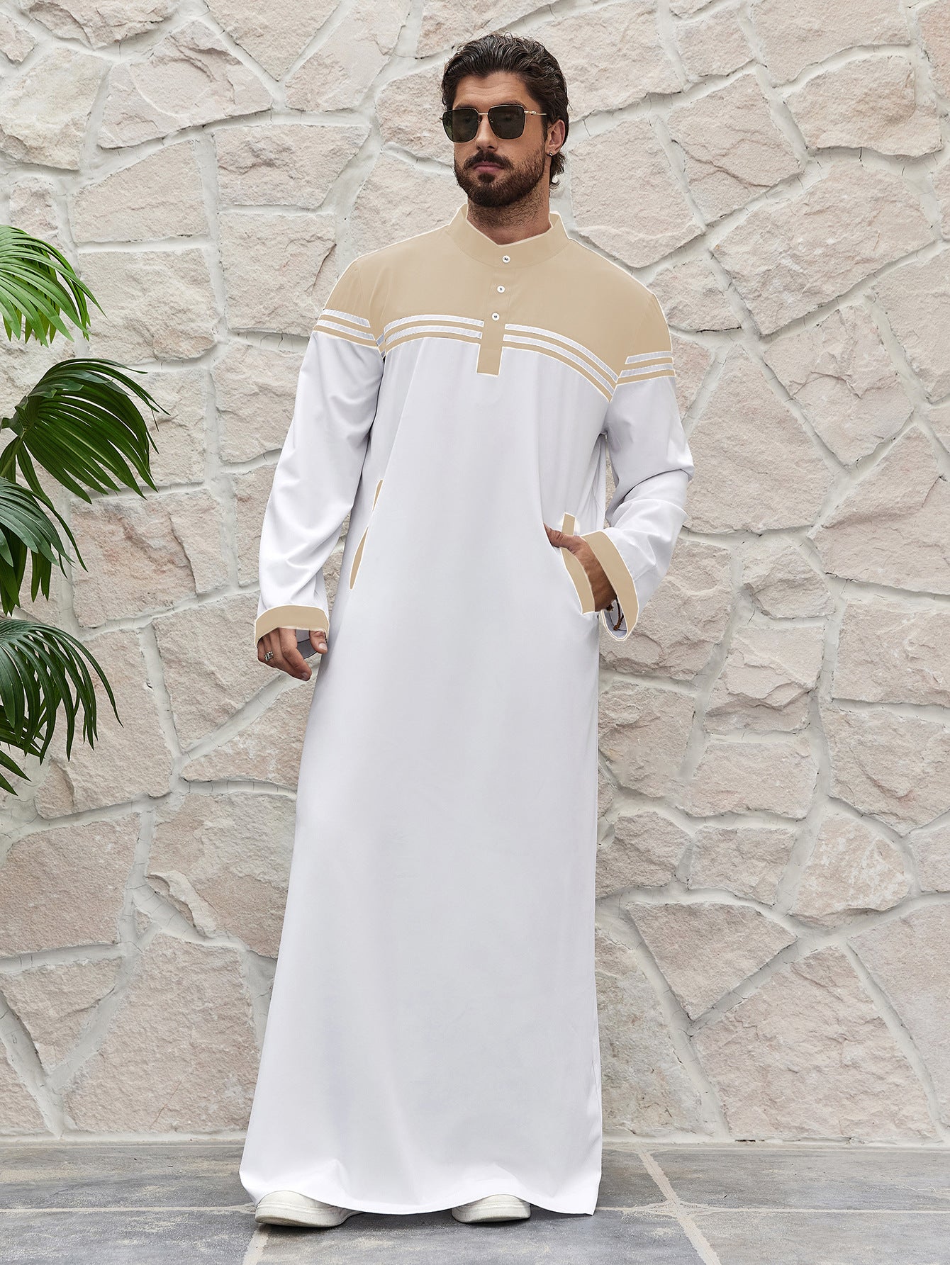 Preppy Men's Color Contrast Patchwork Shirt Robe