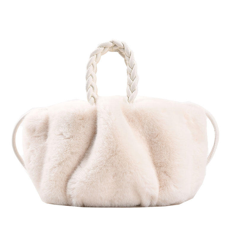 Plush Pumpkin Fur Pleated Shoulder Bag
