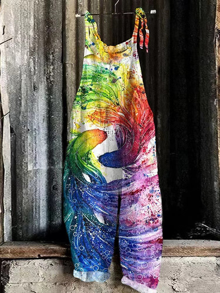 3D-printede fashionable alsidige afslappede jumpsuitbukser til kvinder
