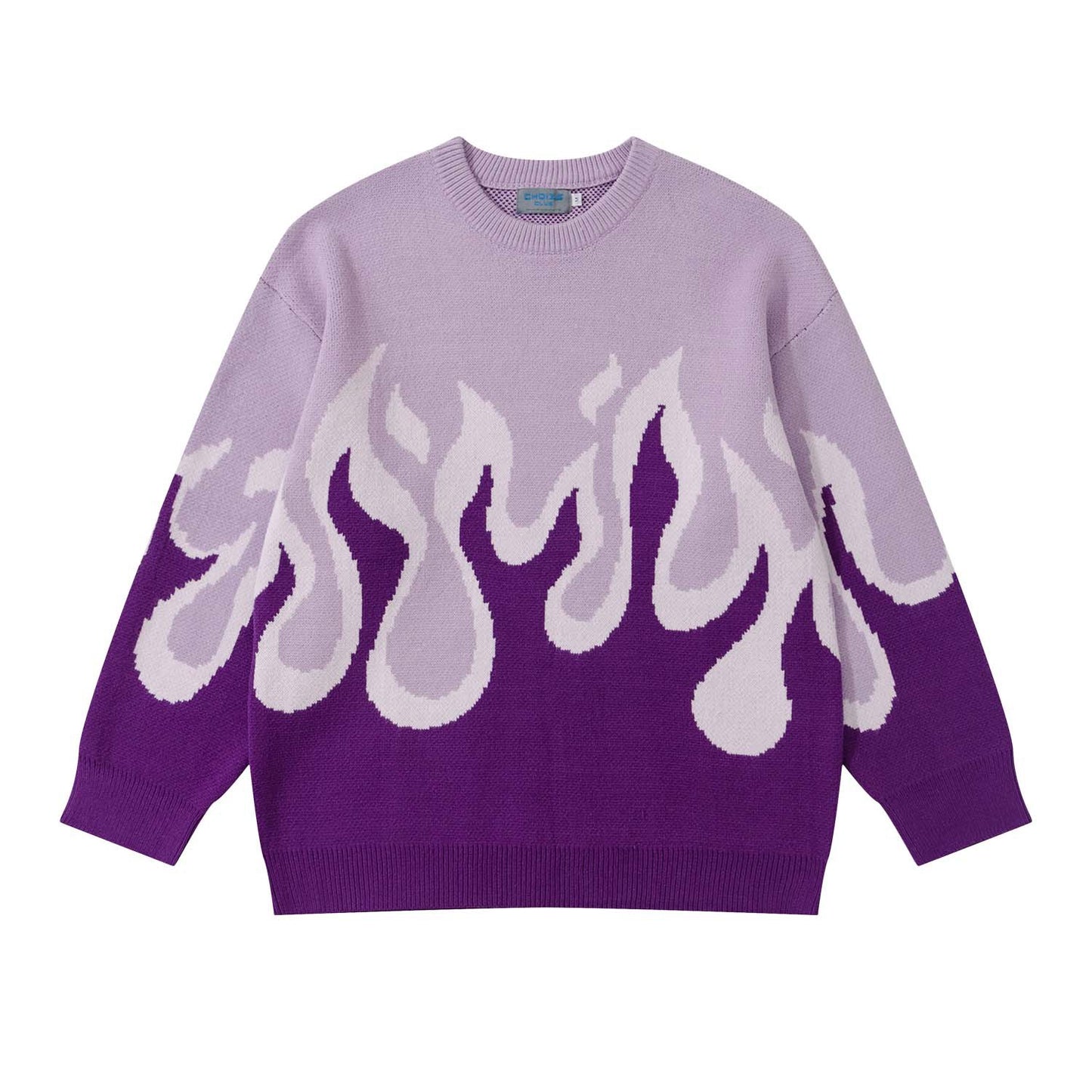 Jacquardstrikket trøje med flammerund hals Løs hiphop-casual sweater