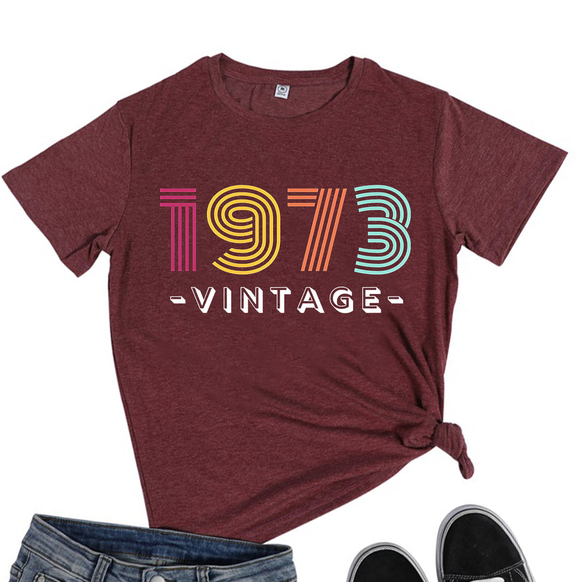 Women's Creative Loose Casual Letter Print 1973 VINTAGE Round Neck Short-sleeved T-shirt