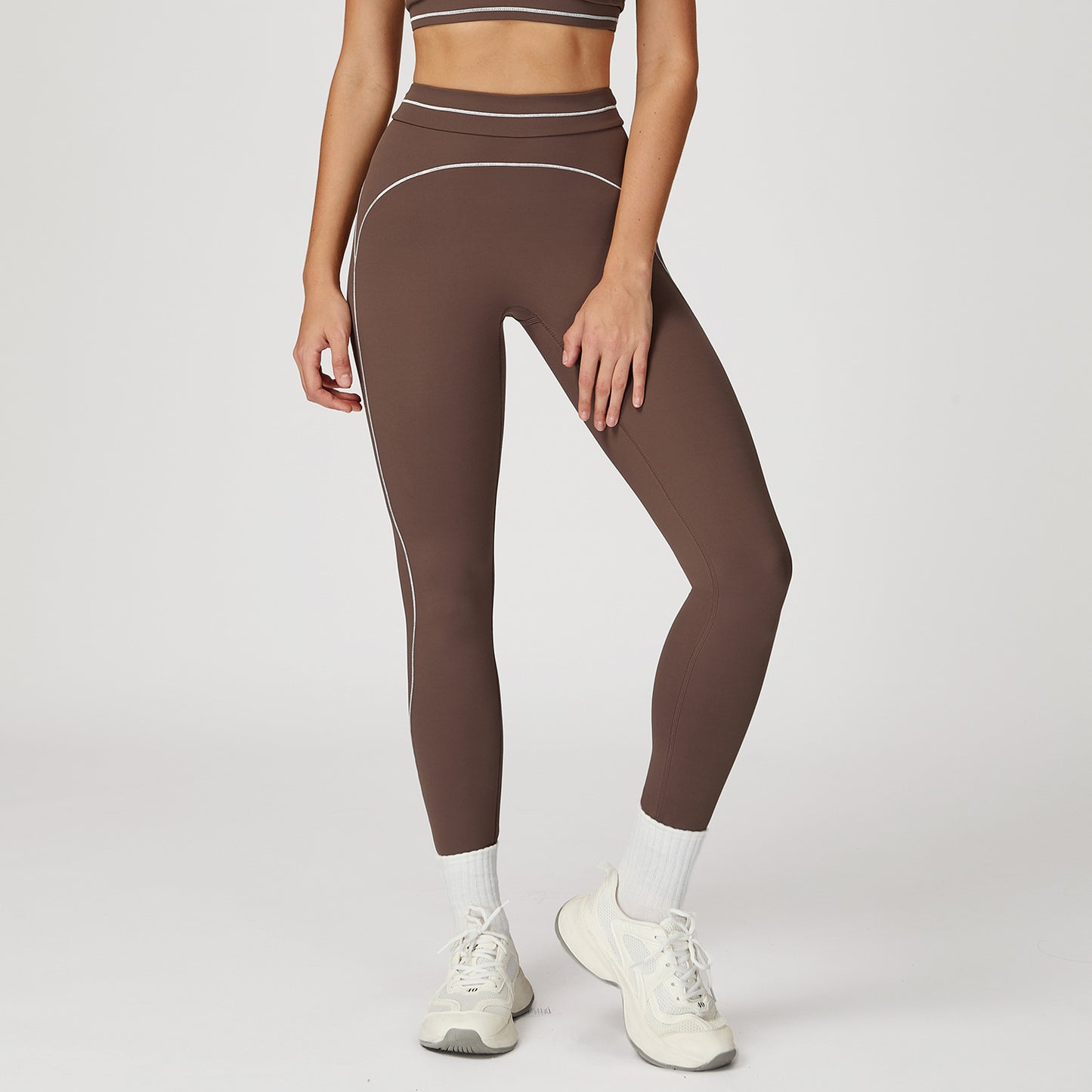 Contrast Color Brushed Yoga Trousers Fold High Waist