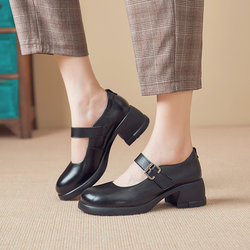 Autumn Mary Jane Leather Shoes Genuine Cowhide Retro