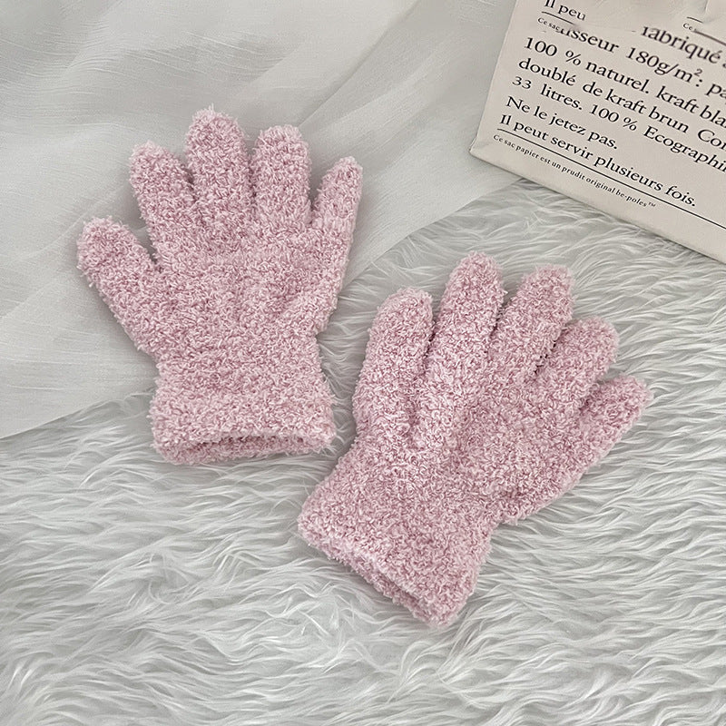 Winter Children's Gloves Finger Writing Cold-proof Warm Gloves Solid Color Knitted Coral Velvet Gloves