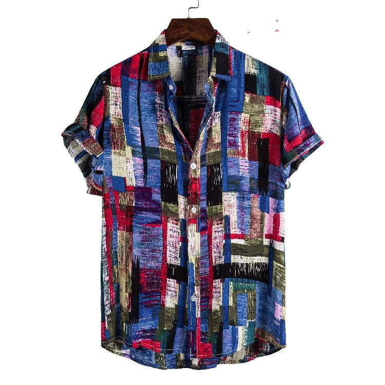 Printed Casual Men's Short-sleeved Shirt Lapel