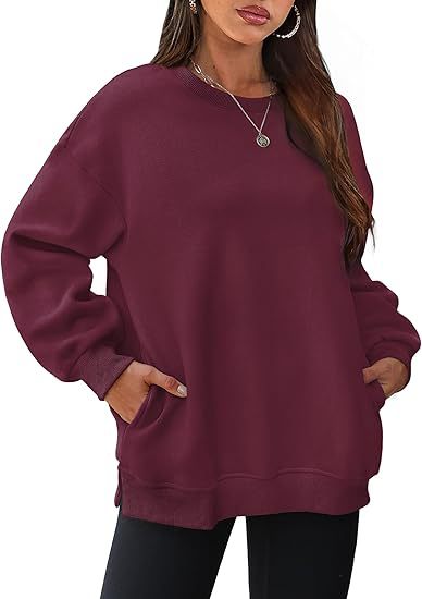 Rundhalset pullover til kvinder – Oversized løs sweatshirt i velour med lange ærmer