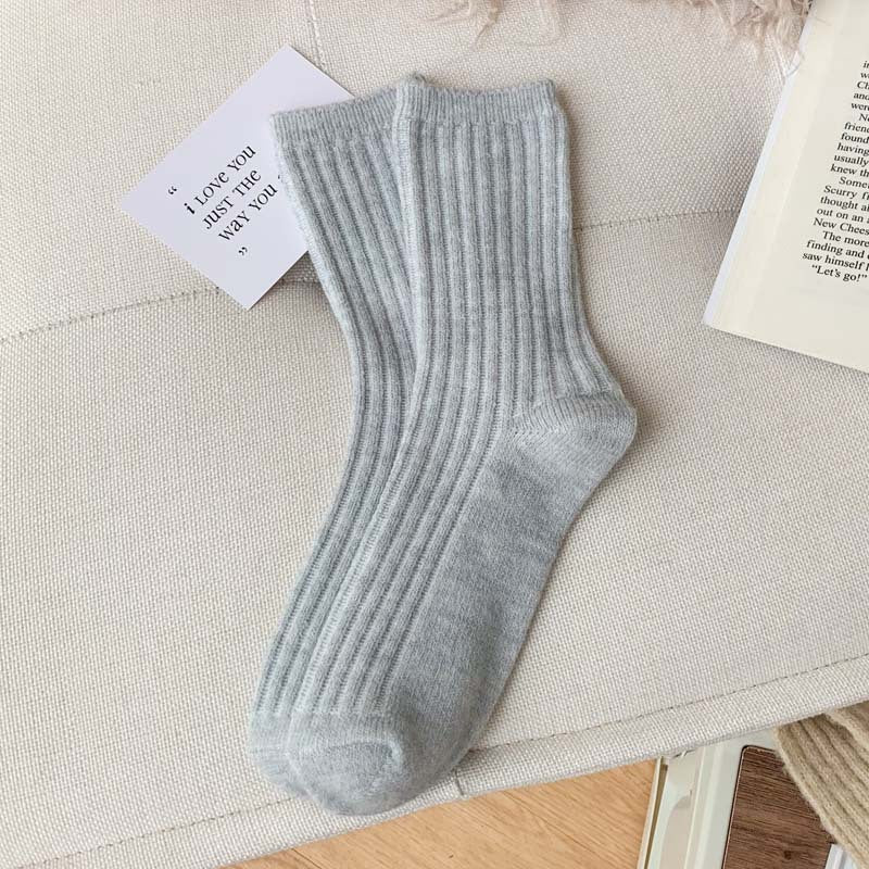 Wool Thickened Women's Medium Tube Solid Color Socks