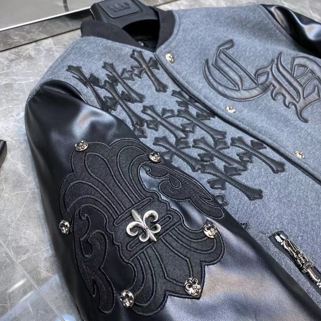 Sanskrit Cross Wool Leather Stitching Men's Jacket