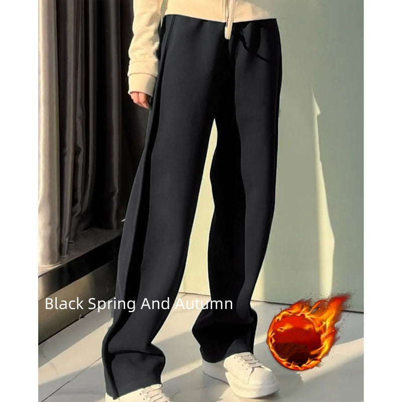 Fleece-lined Thick Track Pants Women's Wide-leg Pants