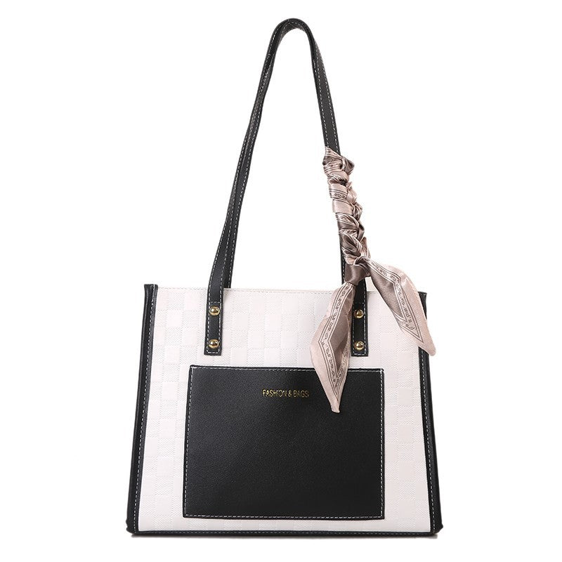 Kontrastfarvet Skuldertaske Med Én Rem Under Armene Stor Taske Koreansk Stil Fashion Crossbody