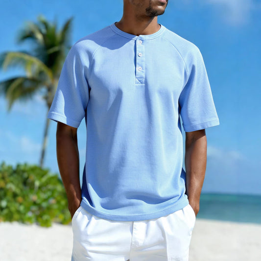 Men's Casual Loose-fitting Blue Polo Shirt Top