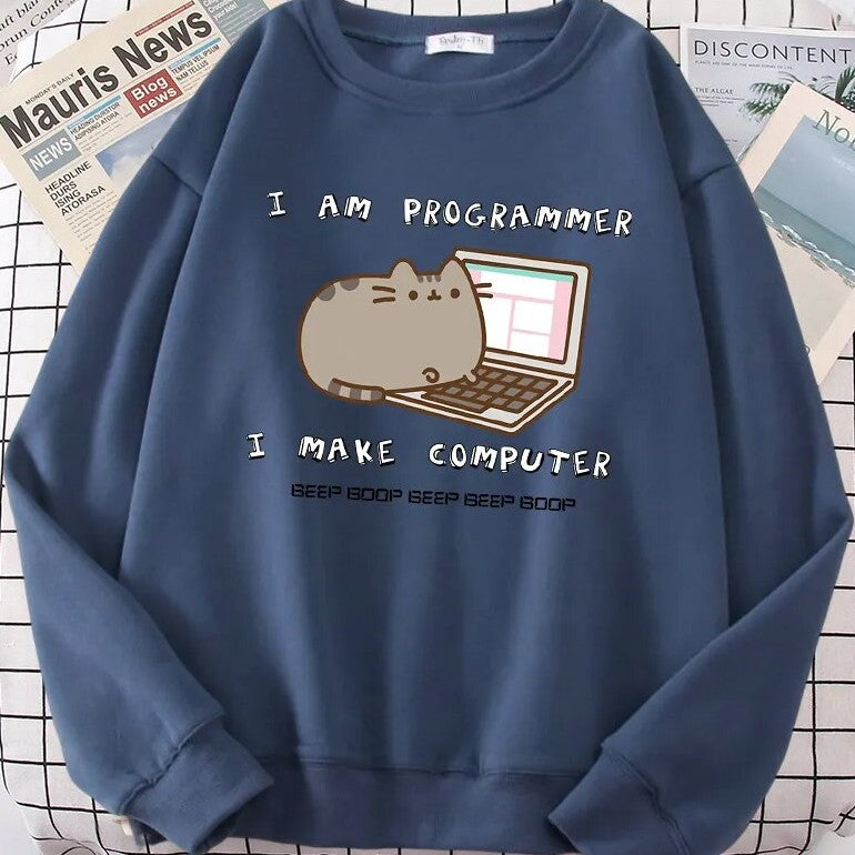European And American Printed Round Neck Loose Long Sleeves Pullover