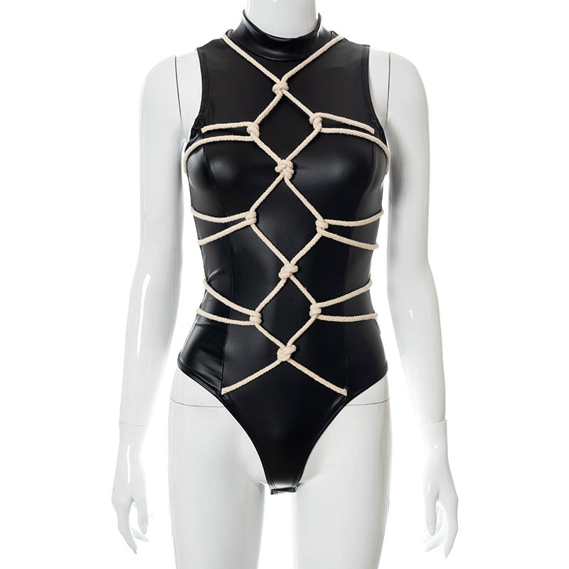 Underwear Strap PU Leather Bodysuit