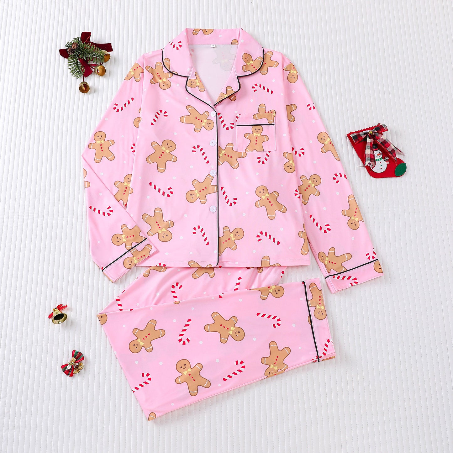 Women's Pajamas Four Seasons Christmas Printing Lapel Long Sleeve