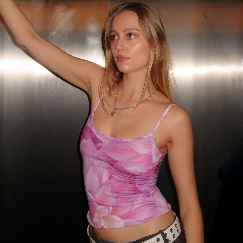 Summer New Fashion Printed Sexy Slim Fit Midriff-baring Camisole