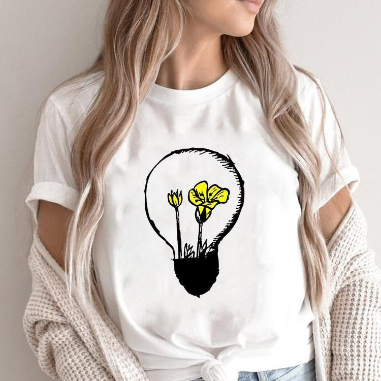 Cute Women's Flower Print Short-sleeved T-shirt