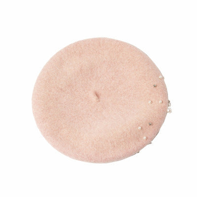 Fashion Casual Round Pearl Decorated Wool Bud Hat