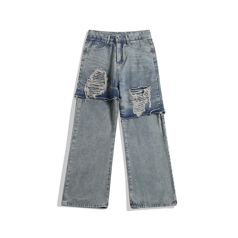 Washed Mud Dyed Ripped Jeans Plus Size Casual Pants