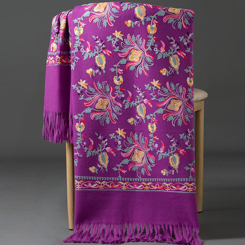Thickened Tibetan-Nepalese Embroidered Cashmere-Style Scarf For Winter