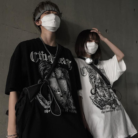 Summer Harajuku Style Short-sleeved Men's Fashion Brand Printing Half-sleeve