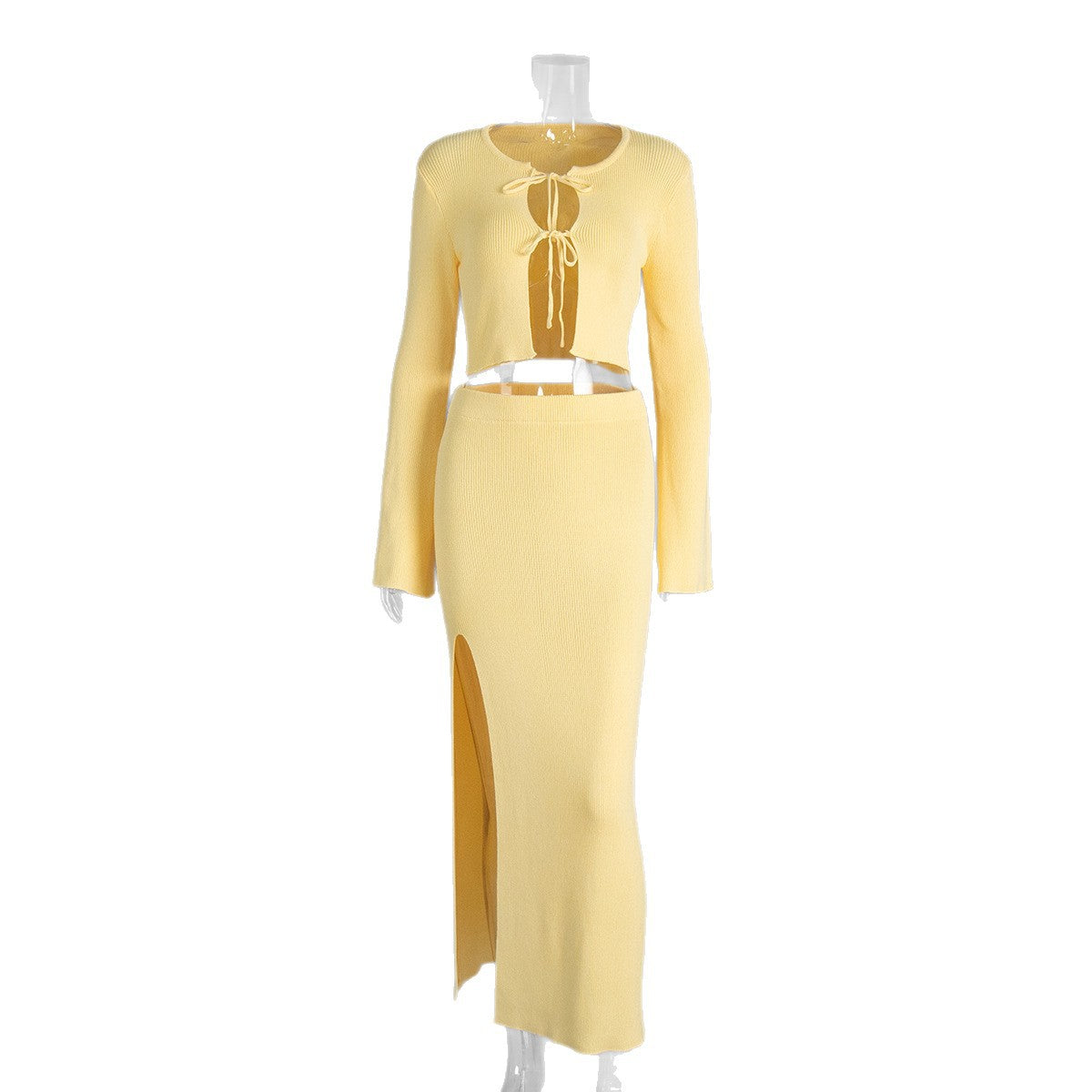 Cross-border Lace-up Long-Sleeve Midi Skirt Set European And American Style