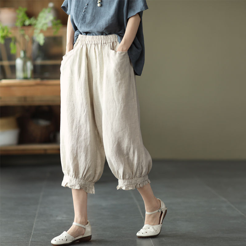 Sweet Artistic Lace Solid Color Women's Cropped Pants