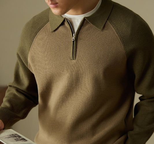Amerikansk Afslappet Lynlåspolo Sweater i Halvhøj Model