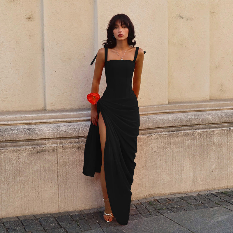 High-slit Fashionable Strap Maxi Dress