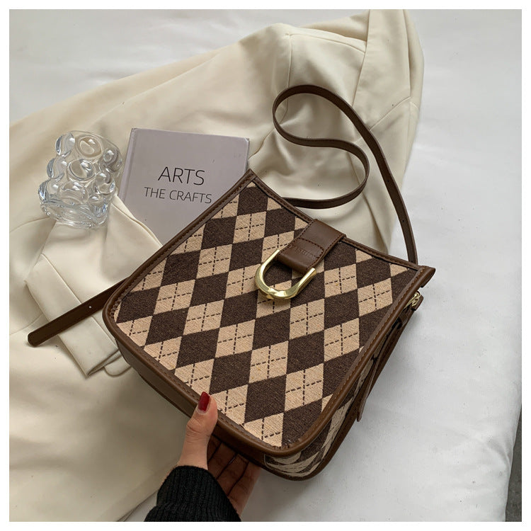 Lingge Shoulder Autumn And Winter Texture Bucket Bag