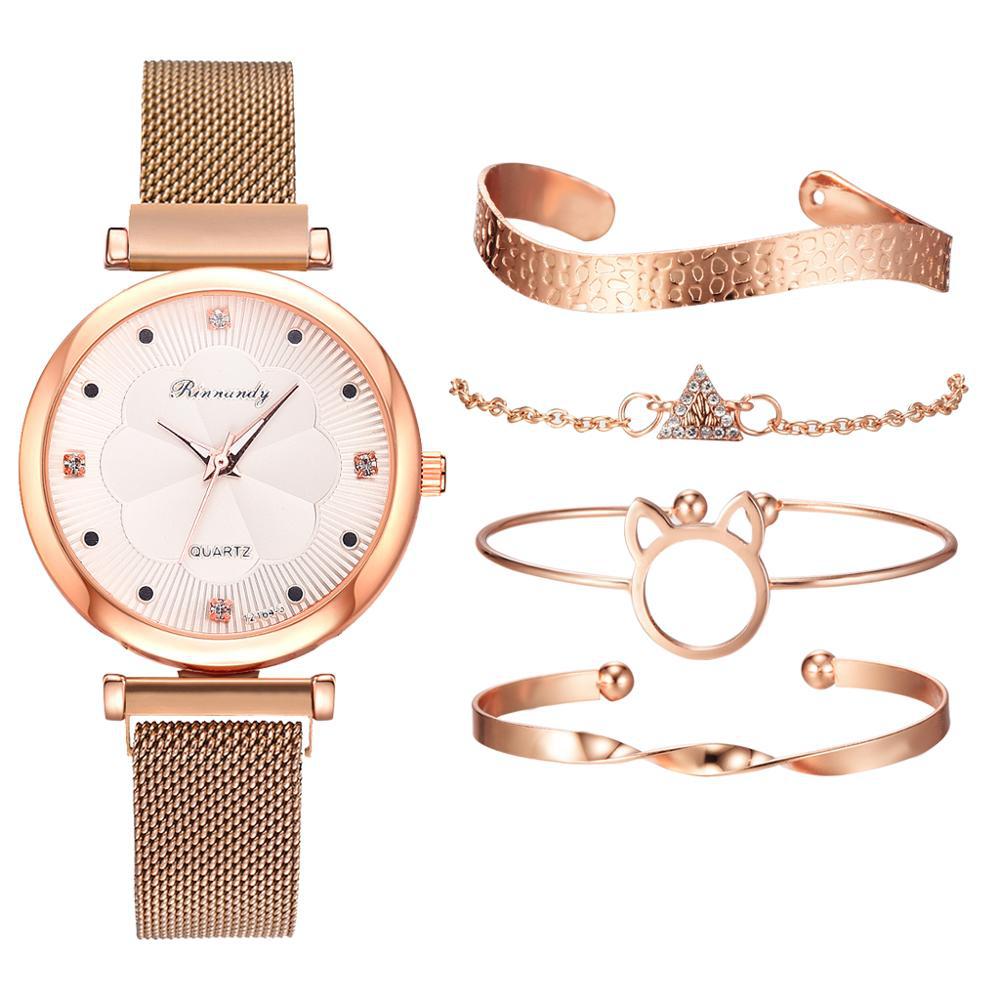 Casual Flower Dial Alloy Mesh Strap Quartz Watch