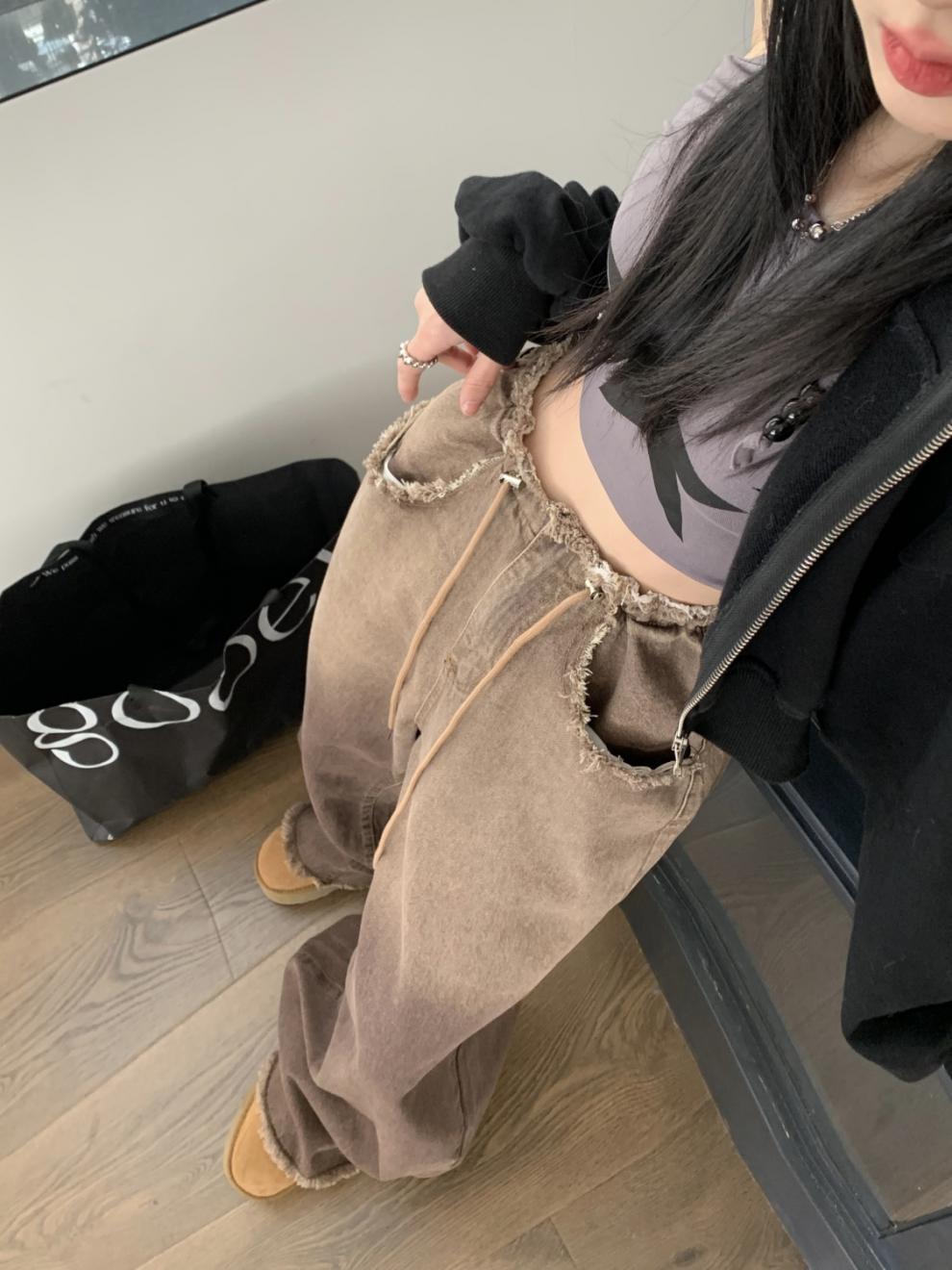 Straight High Waisted Drawstring Wide Leg Pants
