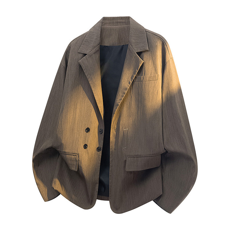 Vertical Pleated Small Plaid Double-breasted Casual Jacket