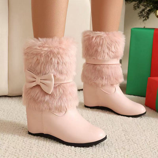 Women's Cute Low-Top Boots With Built-in Heel And Bow Accent