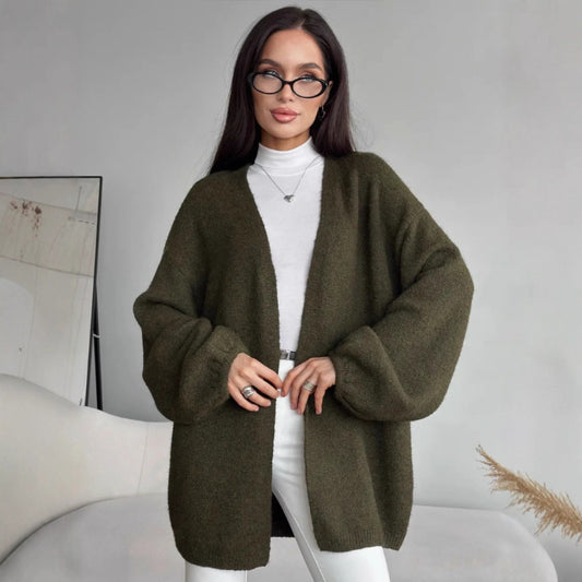 Midlang Strikket Cardigan Top til Kvinder