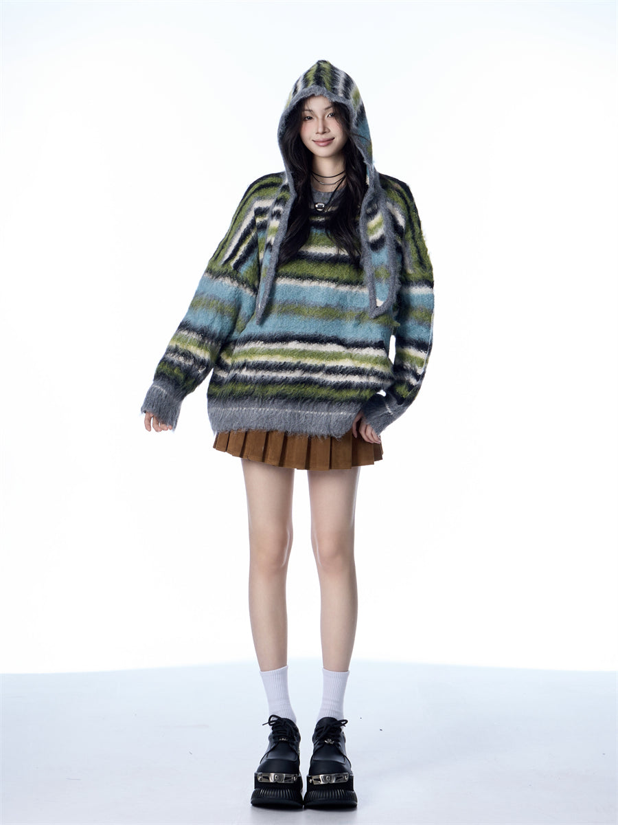 Striped Idle Style Mohair Women's Scarf Hat Sweater