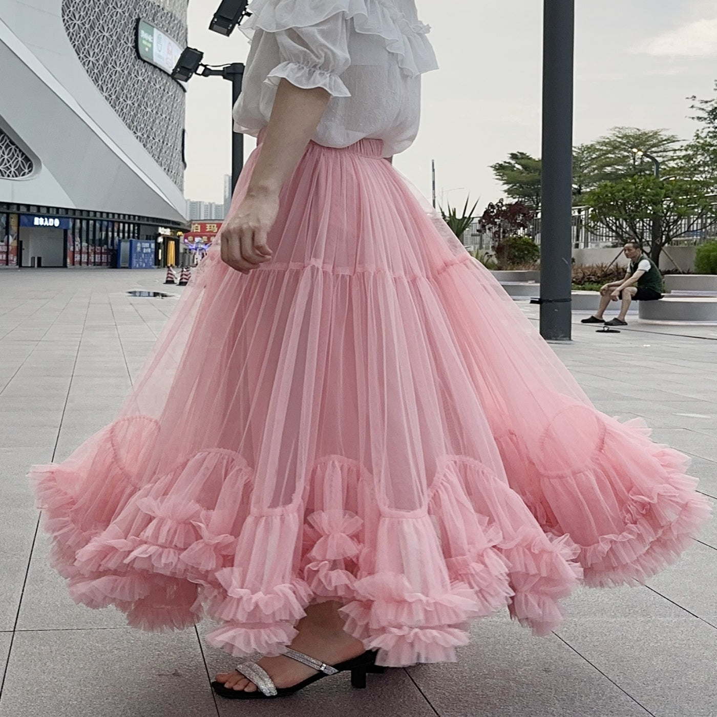 Lace A- Line Bubble Large Hem Fashion Mesh Skirt