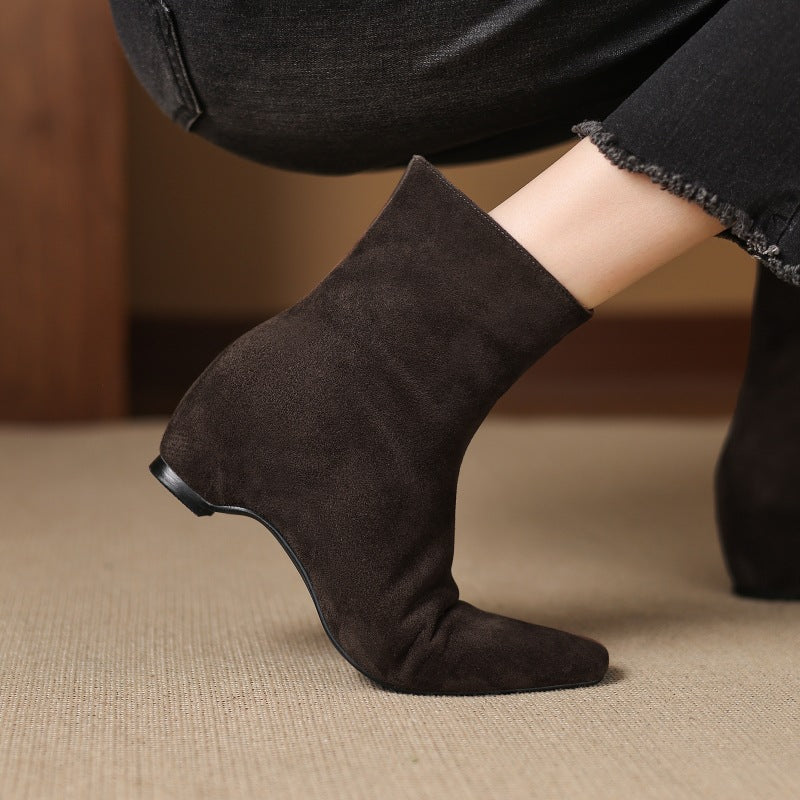 Womens Stylish Ankle Boots With Built-in Height Lift Side Zipper And Cozy Fleece Lining