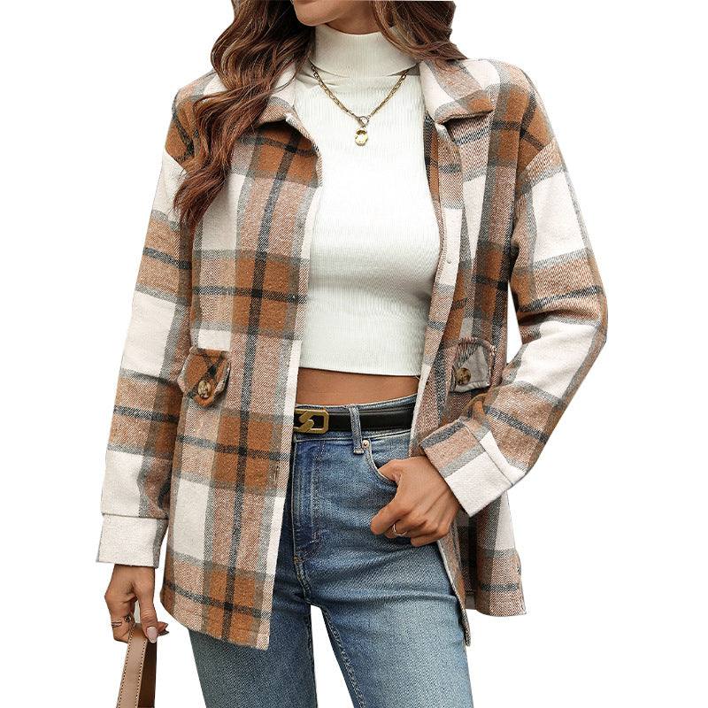Thickened Red Plaid Cardigan Outerwear Top