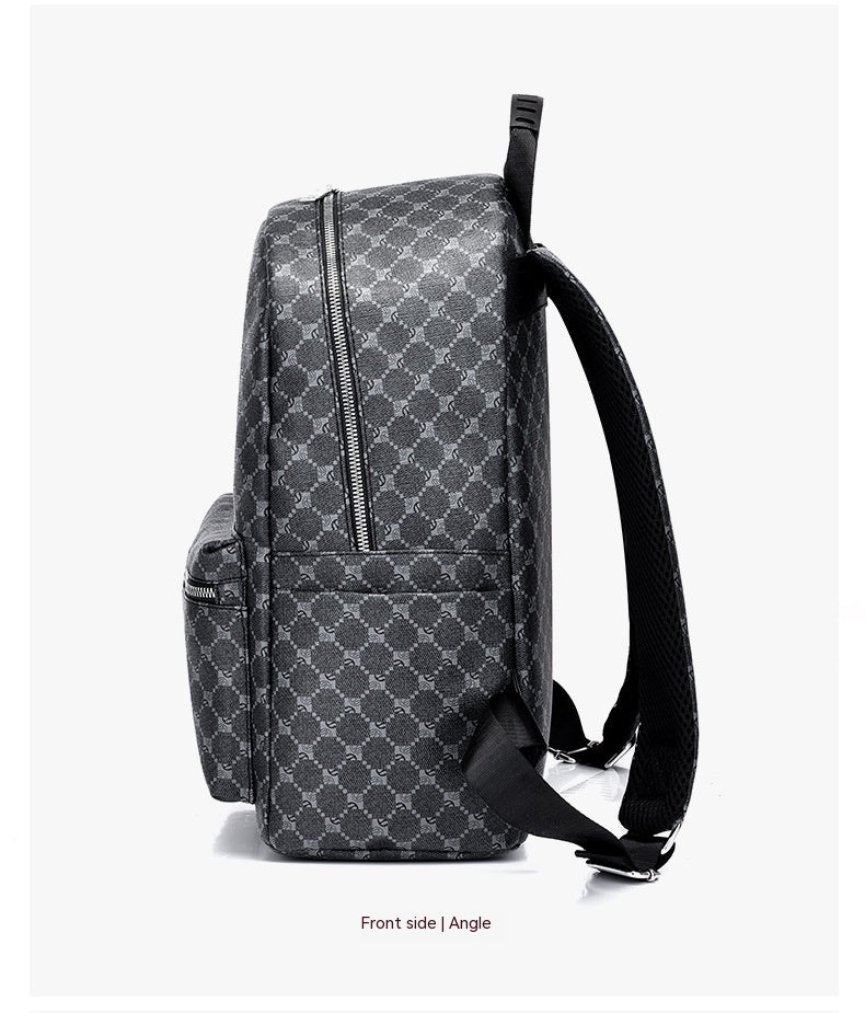 European And American Large-capacity Retro Men's And Women's Business Casual Leather Printed Backpack
